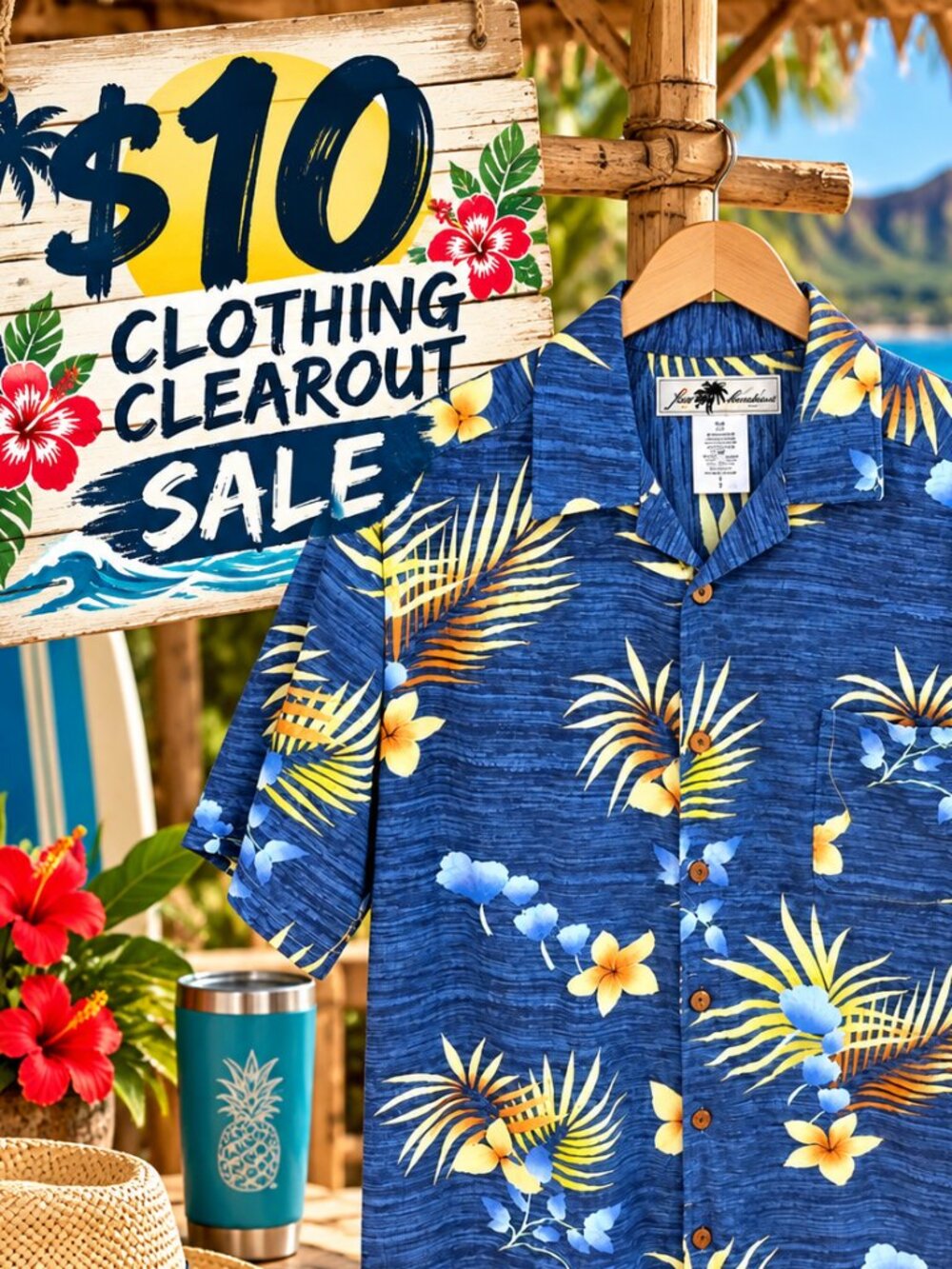 Joe Marlin Men’s Hawaiian Camp Shirt Blue Tropical Floral Short Sleeve